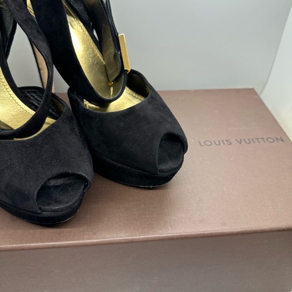 Sold-LOUIS VUITTON Pony Style Open-Toe Black Pumps - Picture 8 of 12
